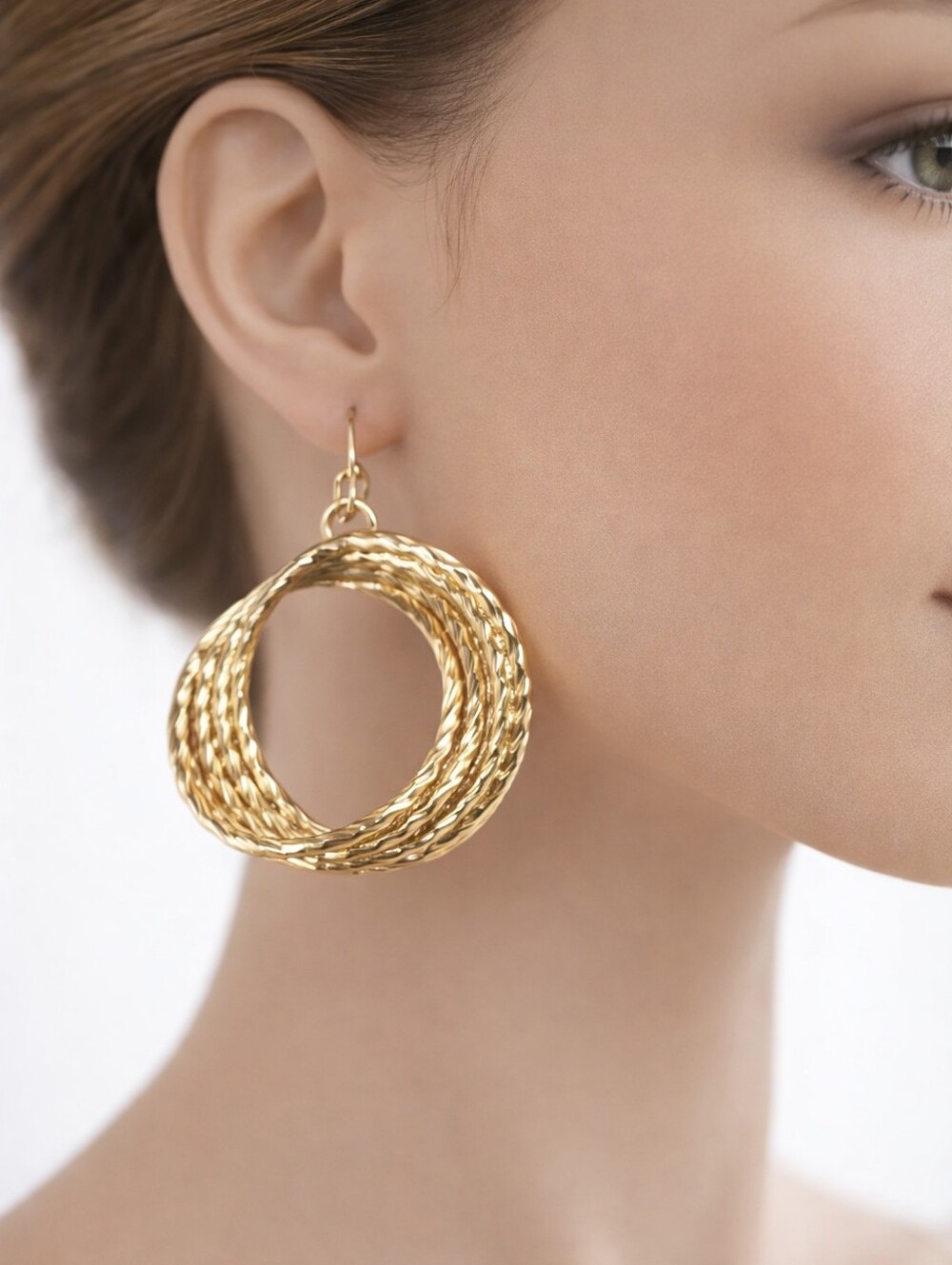 Thalia Sodi Medium Textured Gold-Tone Multi-Row Drop Hoop Earrings
